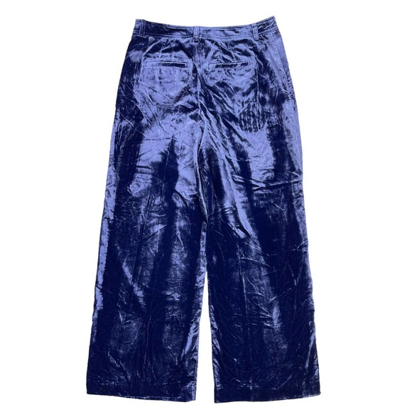 Anthropologie Wide Leg Velvet Trousers Pants Size 6 Tall Blue - Picture 6 of 9